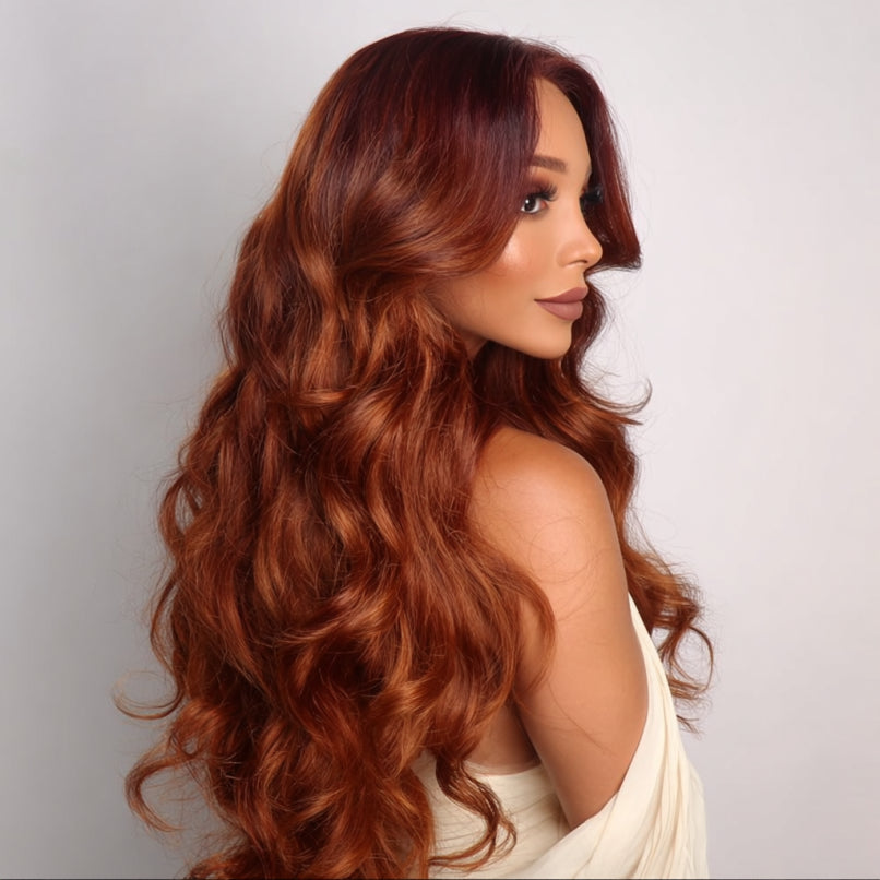 Auburn copper glueless wig – 100% human hair lace wig