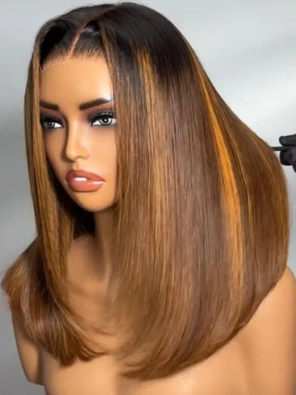 Chic short bob wig with subtle highlighted tones