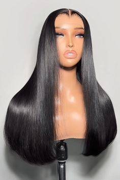 Human hair V part wig – natural silk press straight style