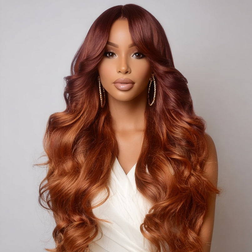 Glueless copper wig – natural auburn color human hair